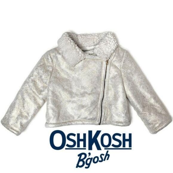 OshKosh Bgosh Genuine toddler Kids Silver gold Metallic Jacket 2T fleece lining - Picture 1 of 4